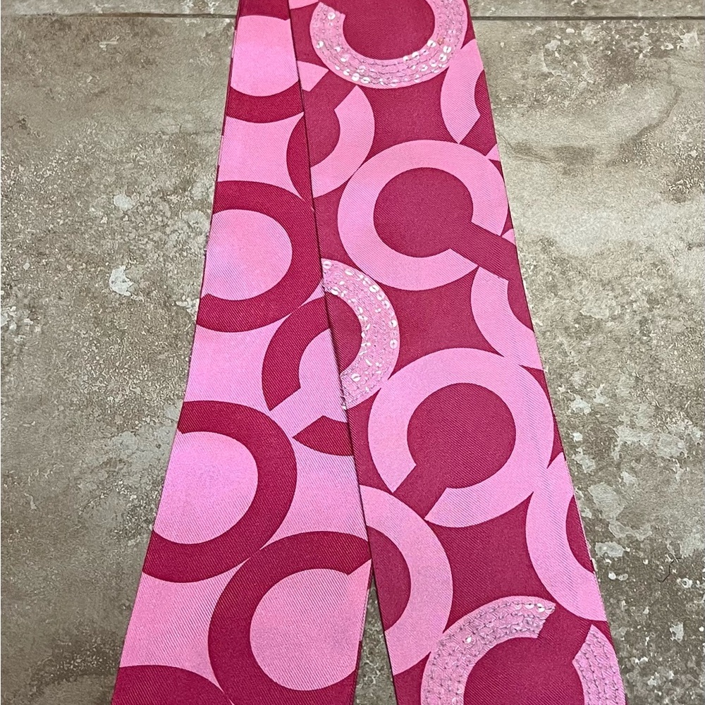 Coach Pink Circle Pattern Silk Scarf Tie